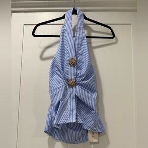 Poeselle Blue Striped Halter Top